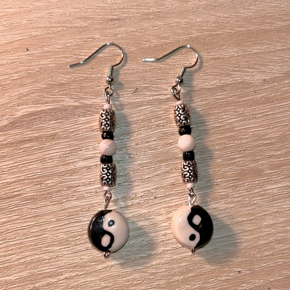 Handmade Beaded Yin and Yang Earrings